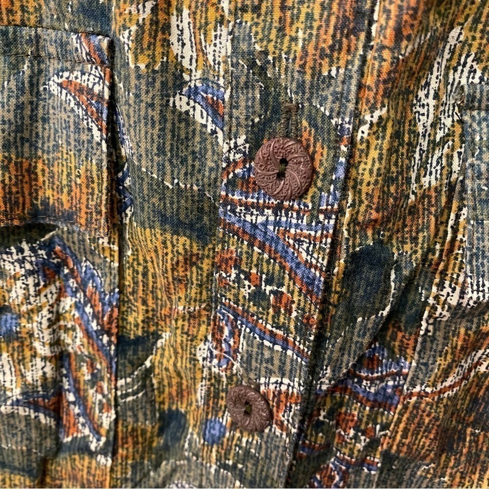 Vintage Howard Wolf Abstract Floral Button Down Dress 80s designer size 12 - Picture 9 of 9